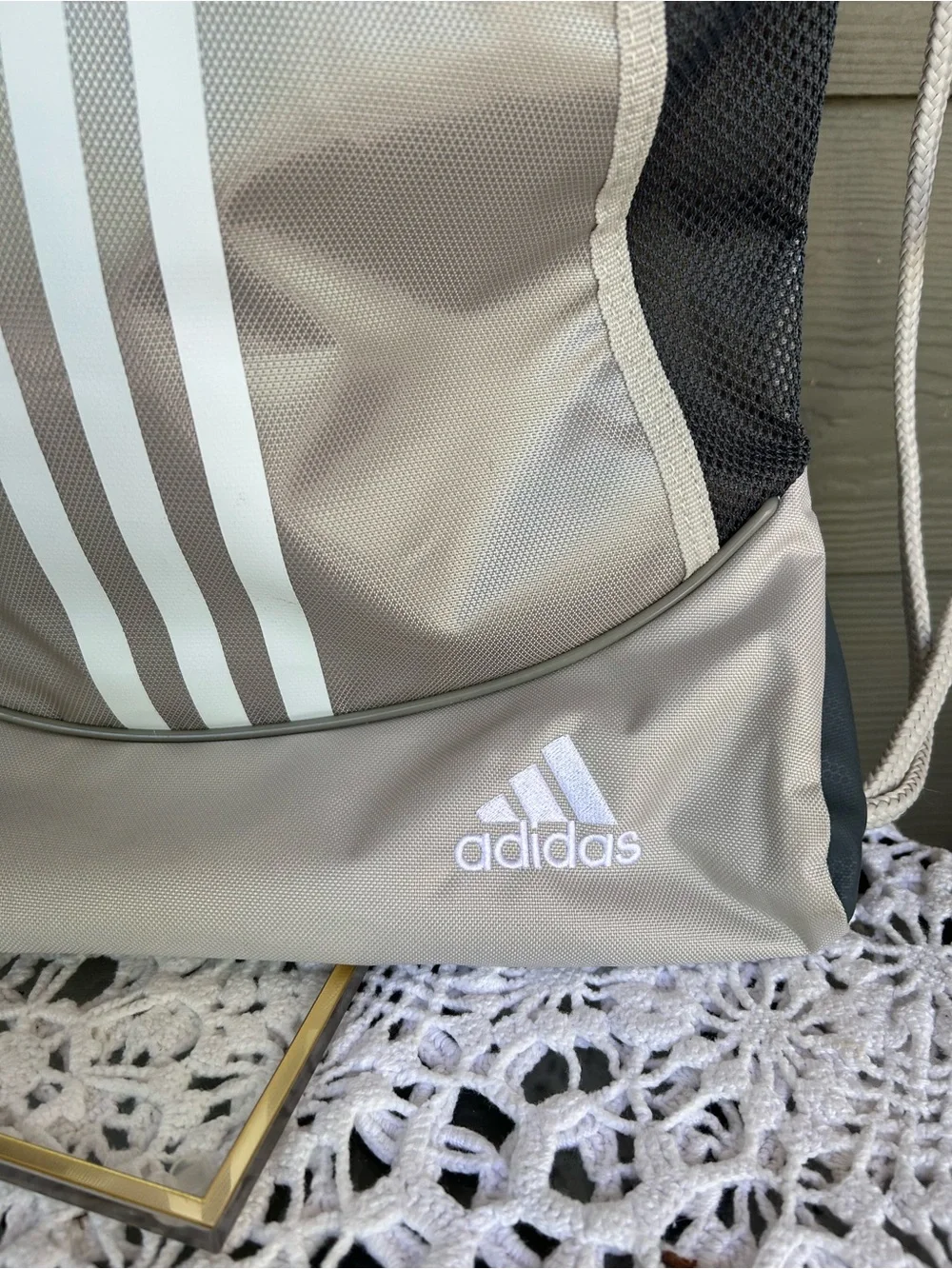 Adidas Grey Drawstring Gym Sack with White Stripes